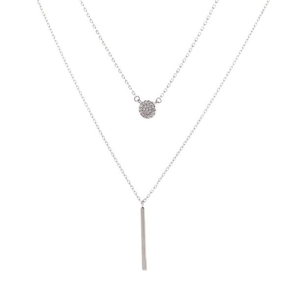 NEW 925 Silver Diamond Coin Bar Layered Necklace 7 - Picture 8 of 8